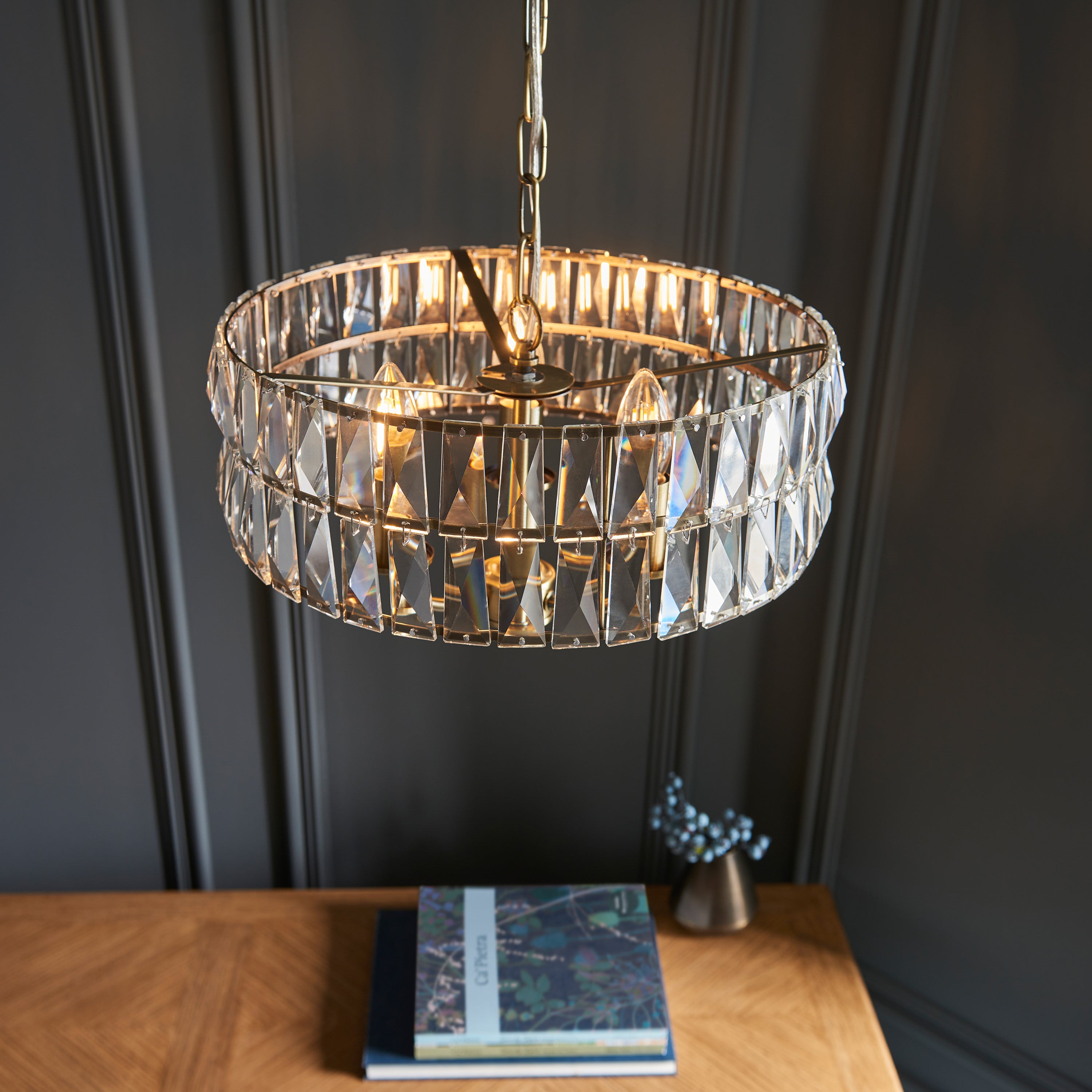 Albion Antique Brass & Crystal Glass Pendant Light | Small